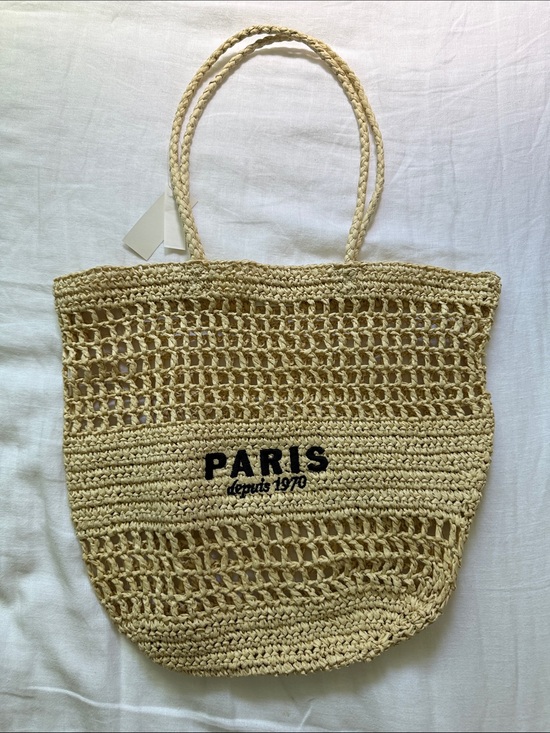 H&M Handbags - H&M Beige Crochet 'PARIS' Logo Tote Bag